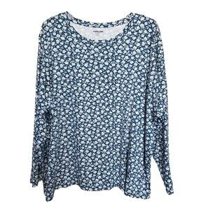 Lands' End Women's Green Floral Relaxed Fit Long Sleeve Knit Tunic Size 3X